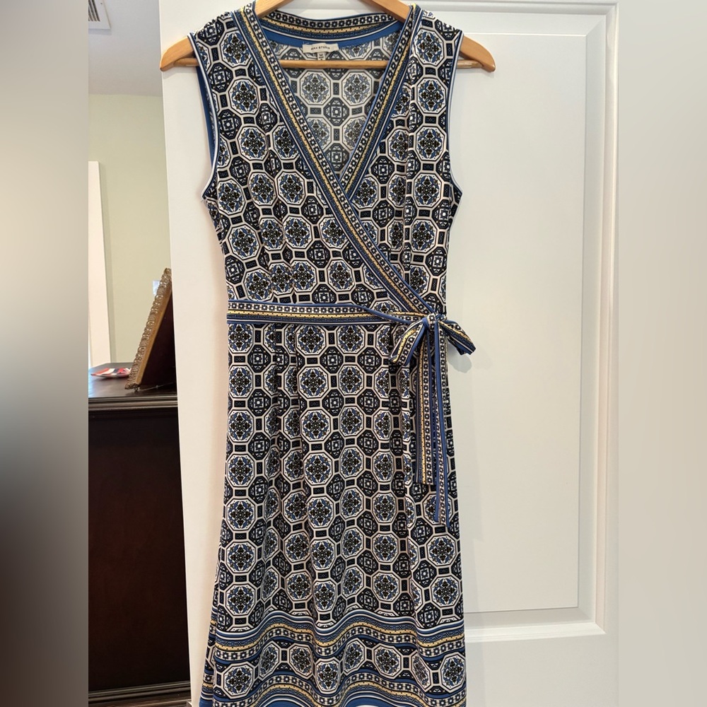 Max Studio Navy and White Geometric Midi Dress